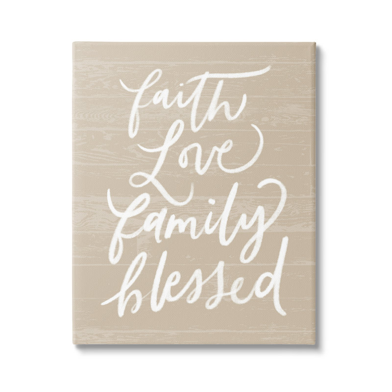 Faith Love Family Blessed Calligraphy, H 16 po x l 20 po, Toile tendue