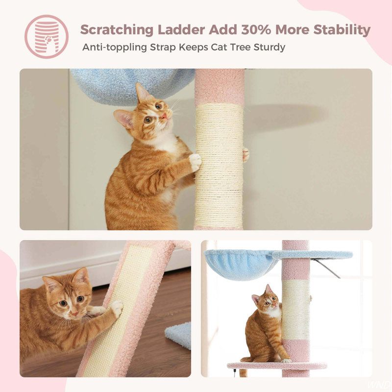 Adjustable Height Pink and Blue 5-Tier Cat Tree Tower