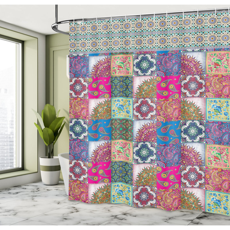 Ensemble de rideau de douche Boho + crochets, H 75 po x l 69 po