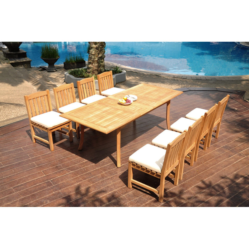 Ensemble de salle à manger rectangulaire en teck Mariano, H 30,5 po x L 117 po x l 42,5 po, 8