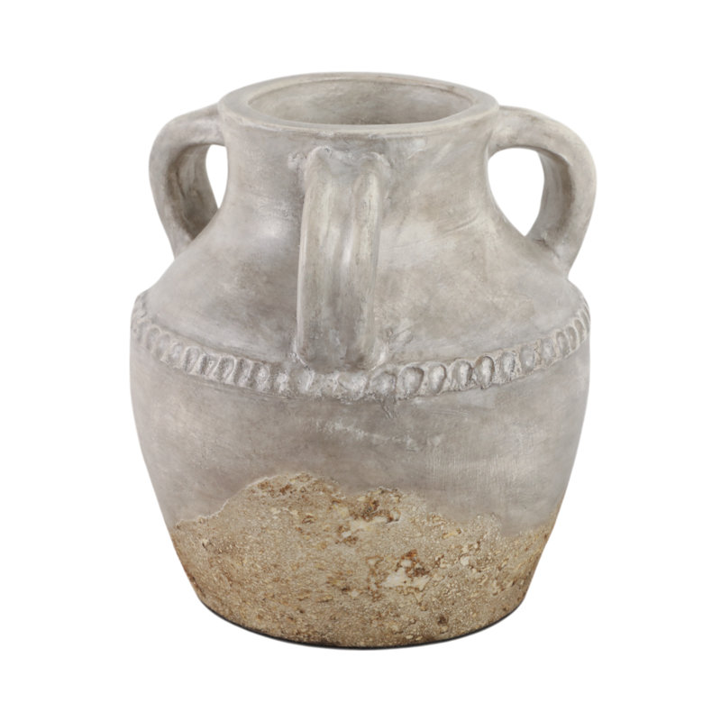 Decorative Pottery Terracotta Vase With Rustic Textured Design And Double Handles, Stylish Contemporary Accent For Modern Spaces