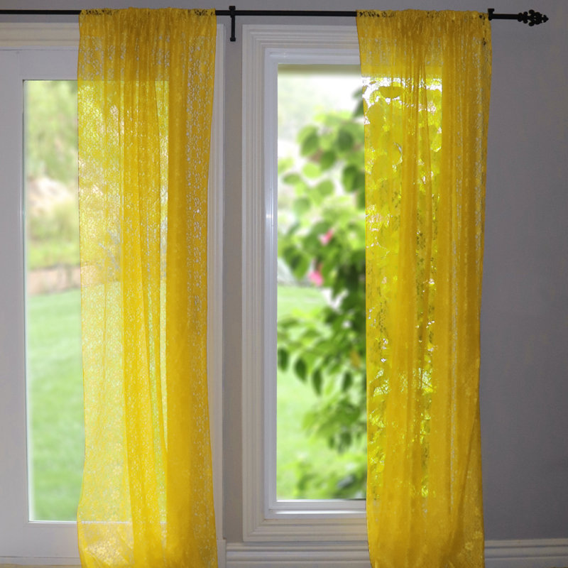 Pateros Lace Sheer Curtain Single Panel, 58" W x 108" L, Yellow