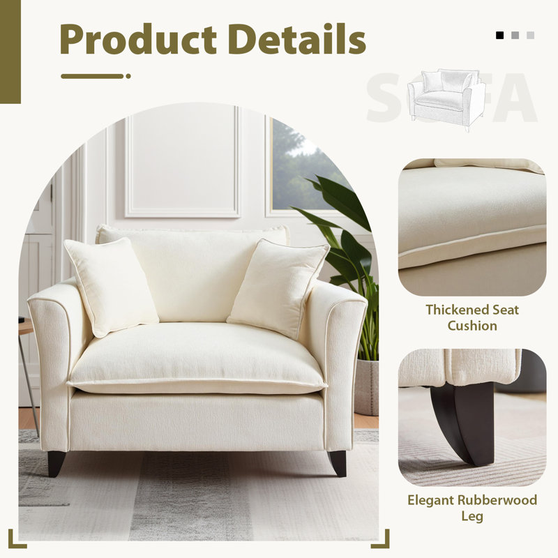 47'' W Oversized Armchair Deep Seat Single Sofa Accent Chair With Waist Pillow(Set Of 2), Beige