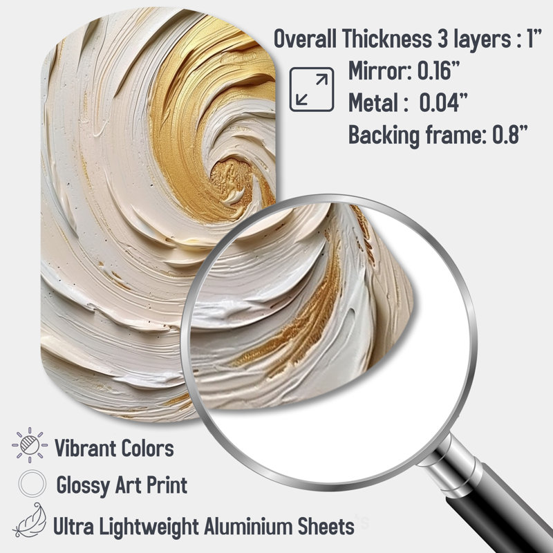 Gold Eternal Swirl IV - Abstract Spirals Cylinder Metal Print, Modern Asymmetrical Metal Wall Art, 43" H x 23" W x 1" D