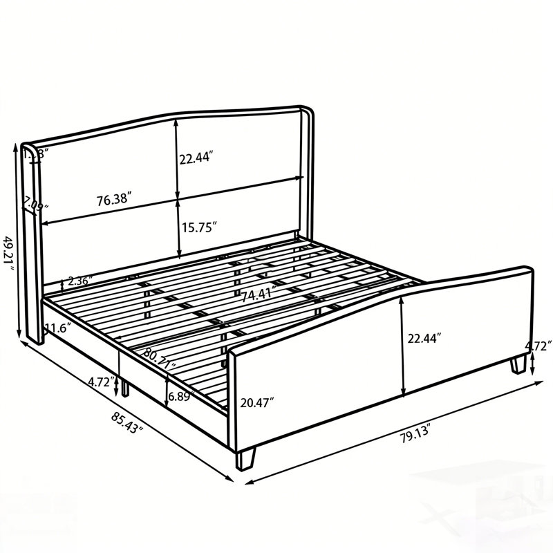 Bed Frame with High Back Upholstered Headboard, King, Gray