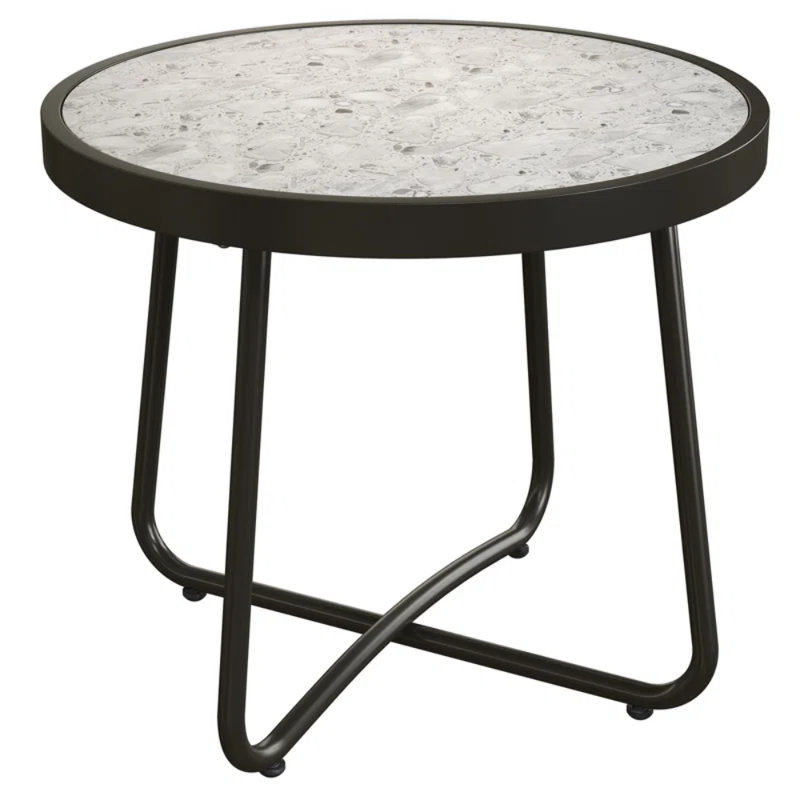 Ebern Round Outdoor Side Table, Creamy White/Black