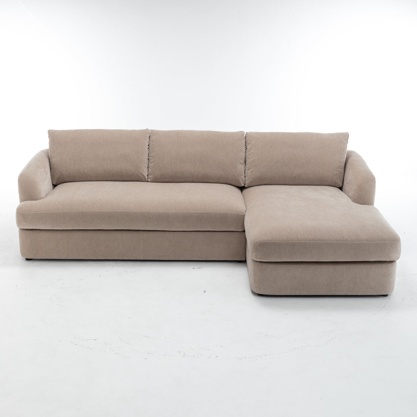 Alameda 109" Velvet Chaise Sectional, Sandstone Velvet, Right Hand Facing