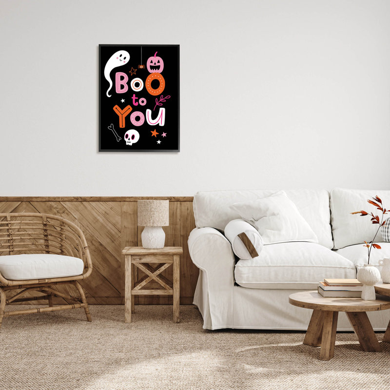 «Boo To You» souriant à-241, H 30 po x l 24 po x P 1,5 po, Giclée encadrée noir minuit
