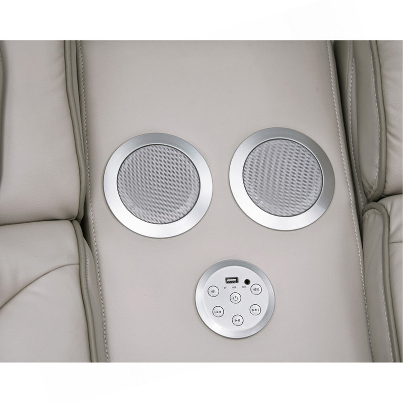 Causeuse inclinable électrique en cuir blanc glacé de 74 po avec repose-tête électrique, haut-parleurs Bluetooth, lumières DEL, ports USB et USB-C, rangement et porte-gobelets Jazmina