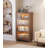 Solid Wood 4-Tier Flip-Top Glass Door Bookshelf Cabinet, Mid-Century Modern Display Storage Cabinet-79003428-79003431