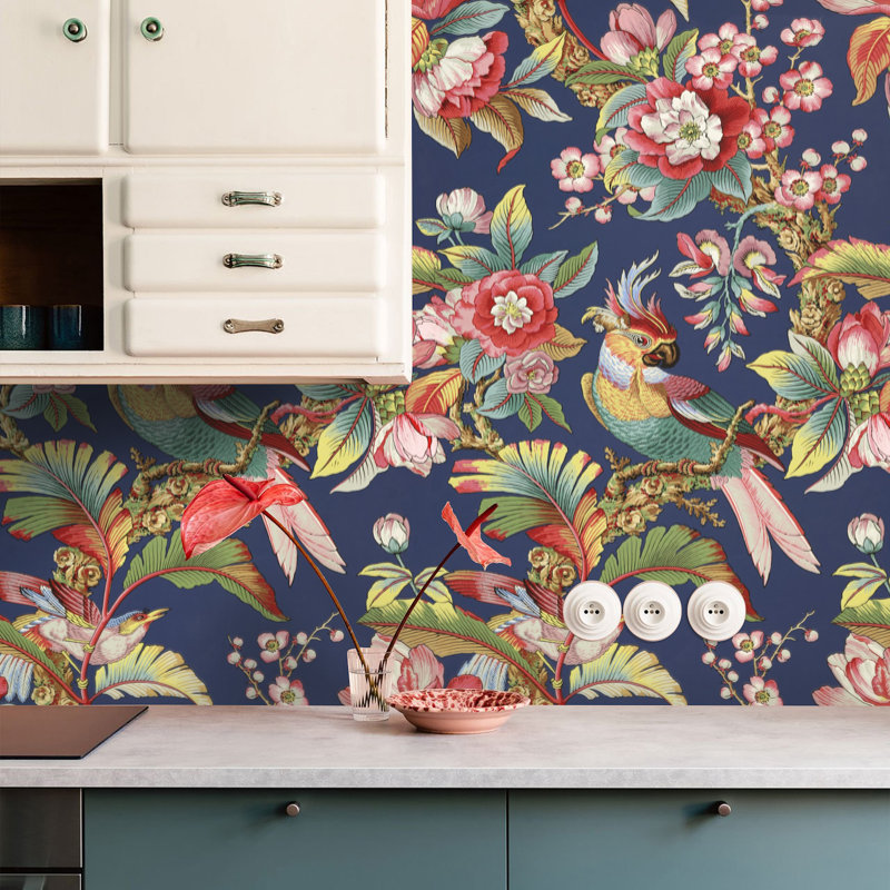 Chinese Wallpaper In Blue With Birds