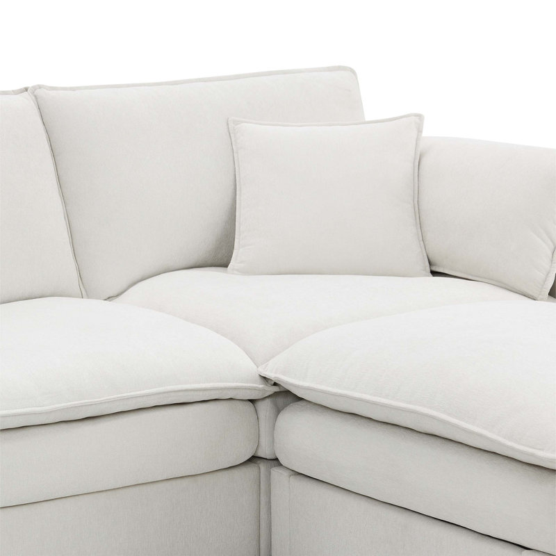 Modular U-Shaped Sectional Sofa With Removable Ottomans,6-Seat Sleeper Sofa Bed With 2 Pillows, Cream Chenille