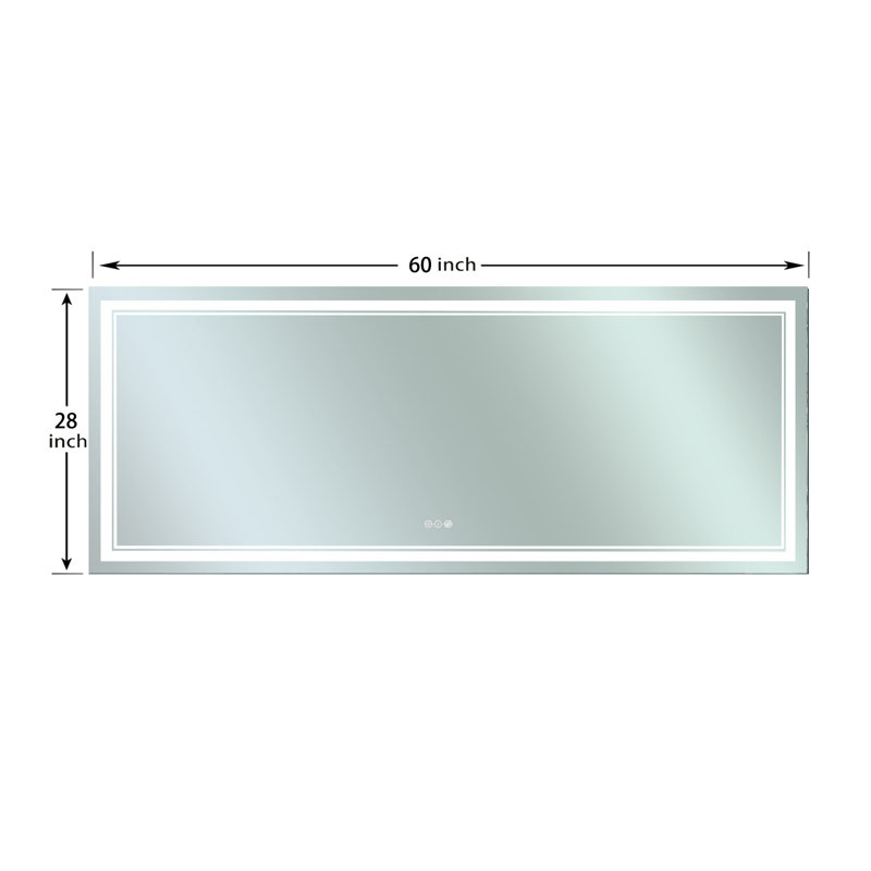  Miroir de salle de bain sans cadre à DEL avec éclairage avant et arrière, antibuée, gradation, Rectangulaire, 28 po x 60 po