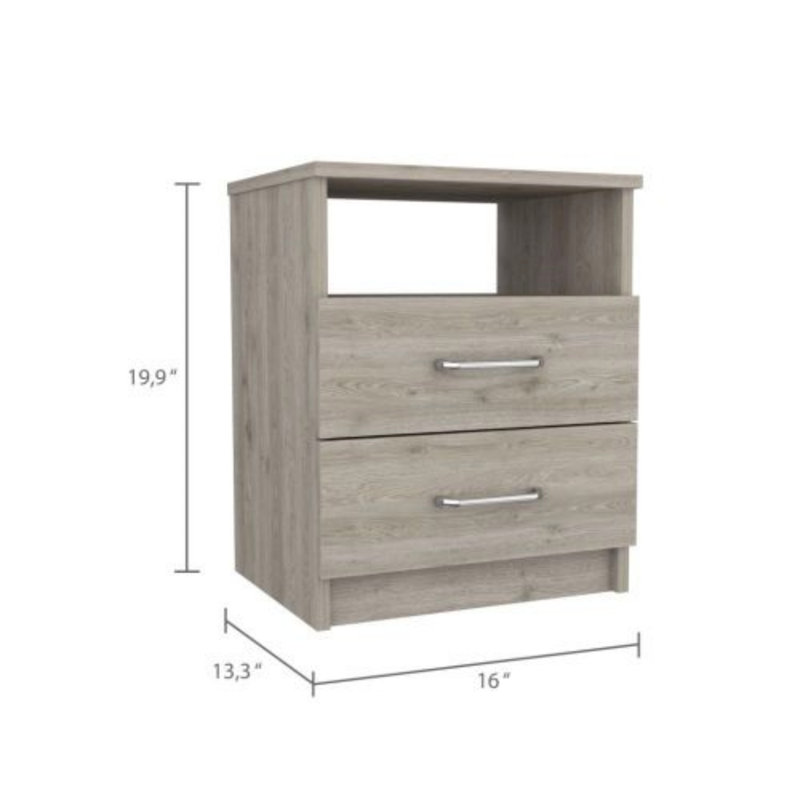 Table de chevet, table de bout, plateau supérieur, deux tiroirs, une tablette - gris clair, table de chevet