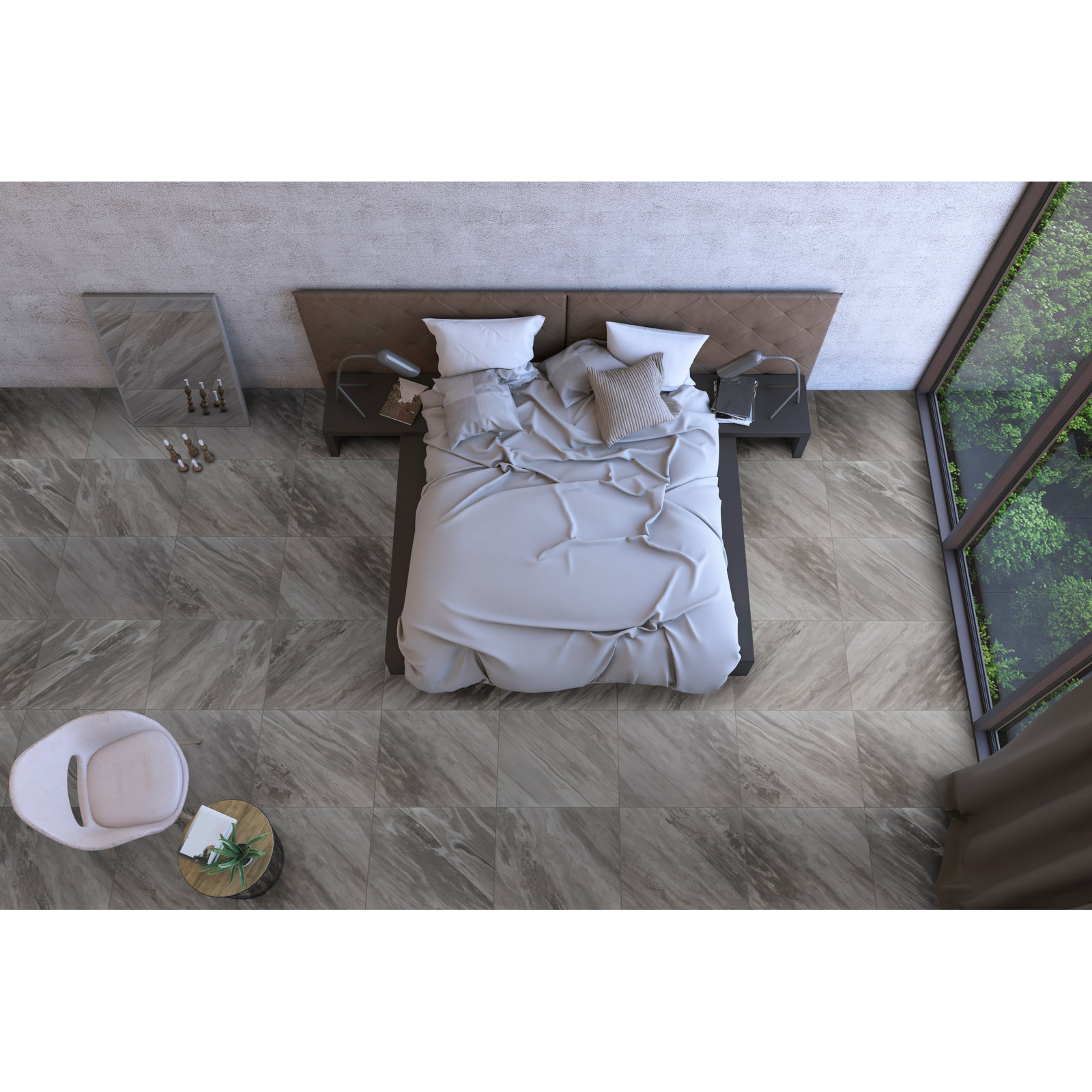 Ardena 24" x 24" Porcelain Stone Look Tile, Mist Nero