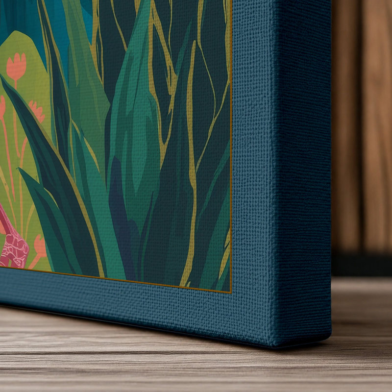 Flamingo Tropical - Wrapped Canvas, 18x12 - 45.7 x 30.5 cm, Teal Border
