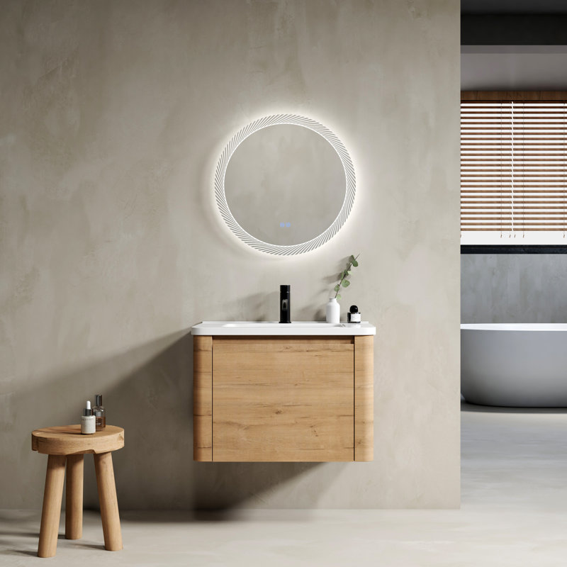 Meuble-lavabo mural 28 po avec lavabo en céramique blanche et porte à fermeture en douceur, emballage KD, contreplaqué