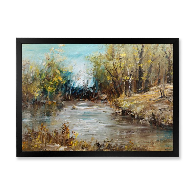 «Summer River Landscape V», reproduction sur toile flottante, Cadre noir, H 8 po x l 12 po x P 1 po