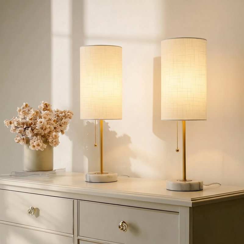 15.3" Elegant Gold Haymer Table Lamp, White