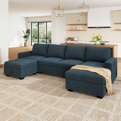 Rundey Corduroy Sleeper Sectional Pull Out Sofa Bed With Storage Seat