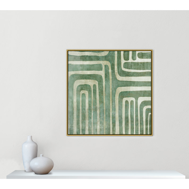 «Whimsical Green I Print» par Emma Peal, Cadre flottant doré, H 41,5 po x l 41,5 po x P 2 po