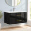 Meuble-lavabo mural blanc lustré de 91 cm (36 po) avec deux tiroirs et poignées dorées-1758472369