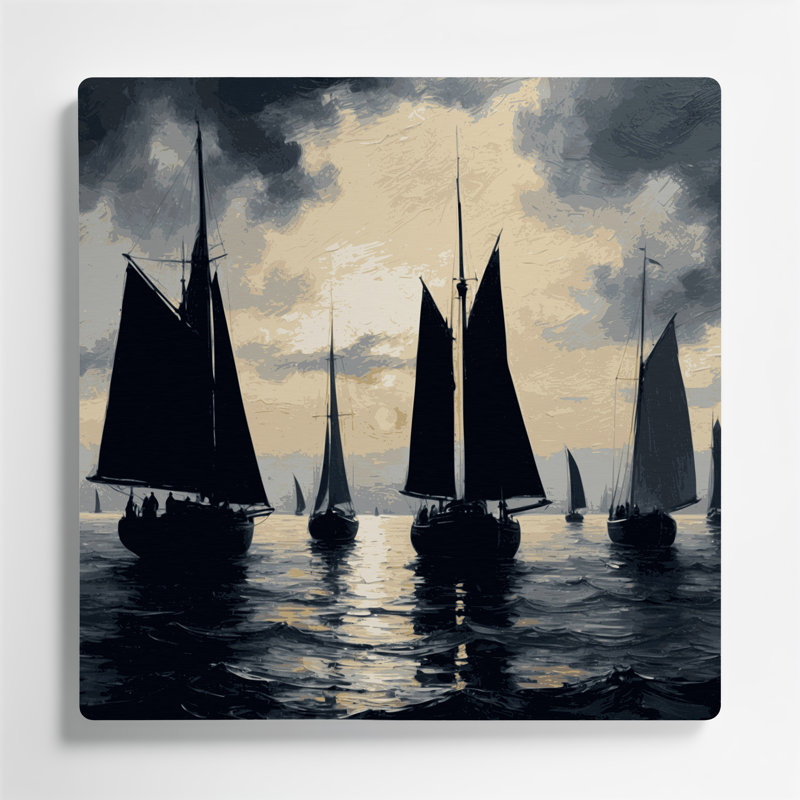 Transport, silhouettes de voilier et voilier en métal gris, H 32 po x l 32 po x P 0,05 po