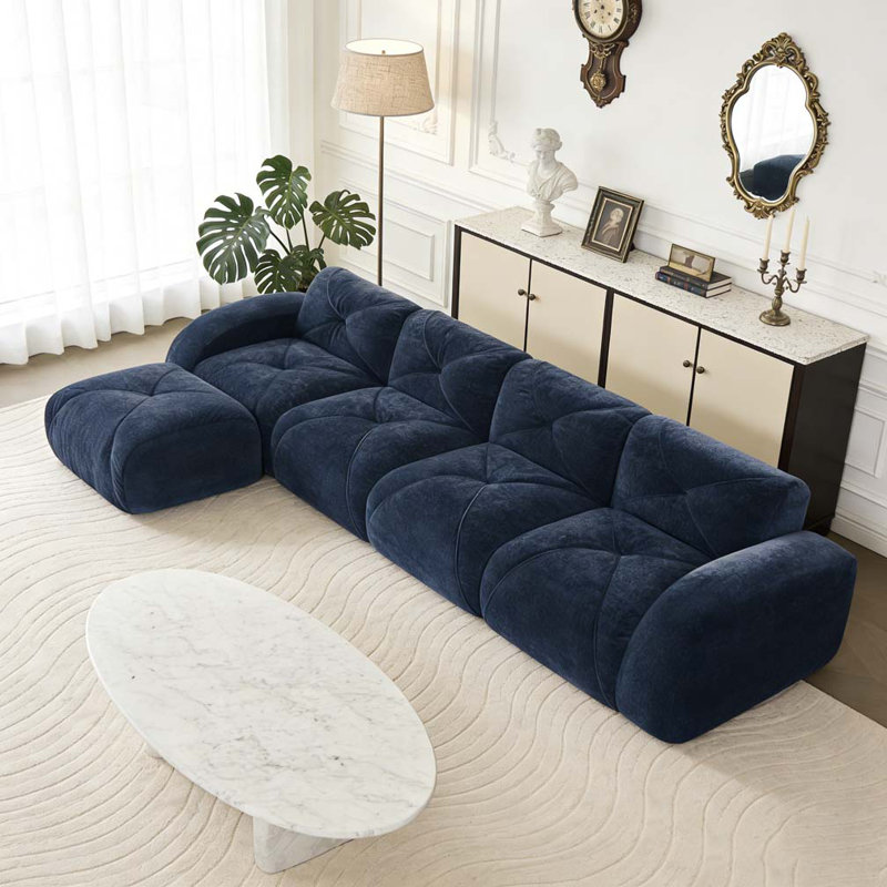 Soft Velvet Fabric,Tufted Design,32D High Density Sponge Bottom,Ergonomic Design Bottom,Anti-Slip Design,Free Combination,No Assembly Required,Movable Ottoman