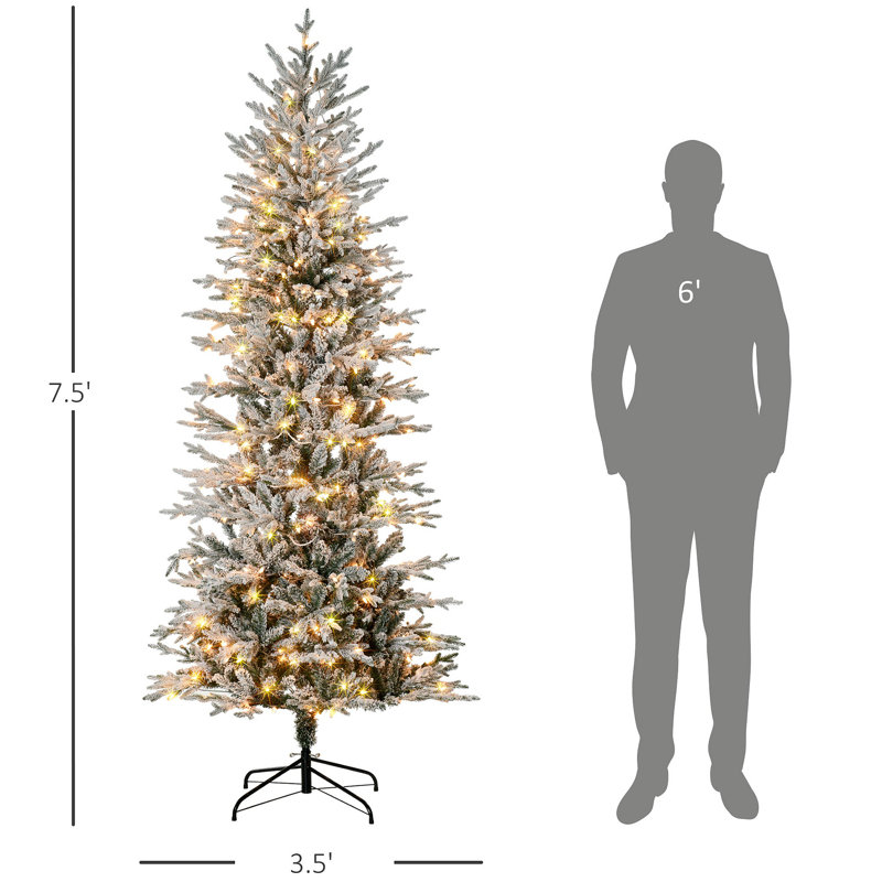 Arbres de Noël avec branches enneigées, arbres de Noël artificiels en flocons pré-éclairés, lumières claires jaunes et chaudes, ouverture automatique
