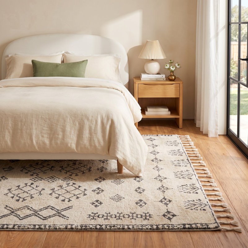 Vannie Moroccan Handmade Cotton Area Rug in Charcoal/Cream, Rectangle 8' x 10'