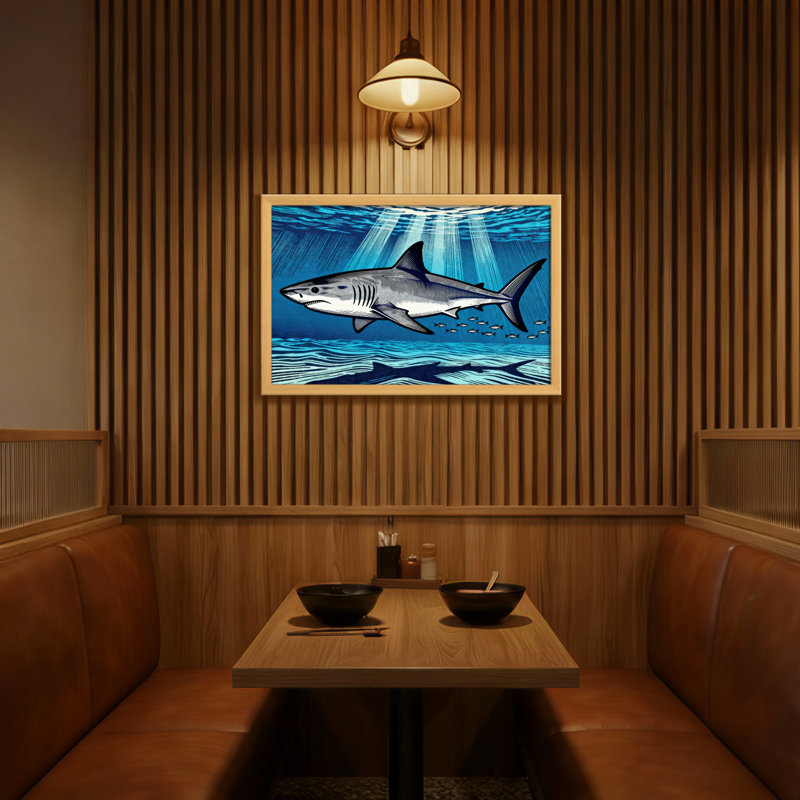 Animals Shark Underwater Ocean Scene With Sunlight, 12" H x 18" W