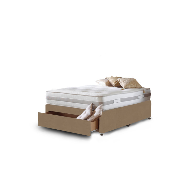 Aspelare Pocketsprung Divan Bed Set, Mink Plush Velvet, Small Double, 4 Drawers