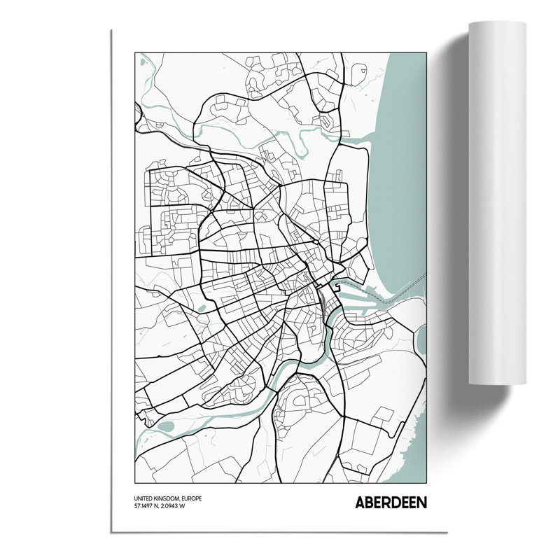 Map Aberdeen UK - Frameless Print, 59cm H x 42cm W x 0.1cm D