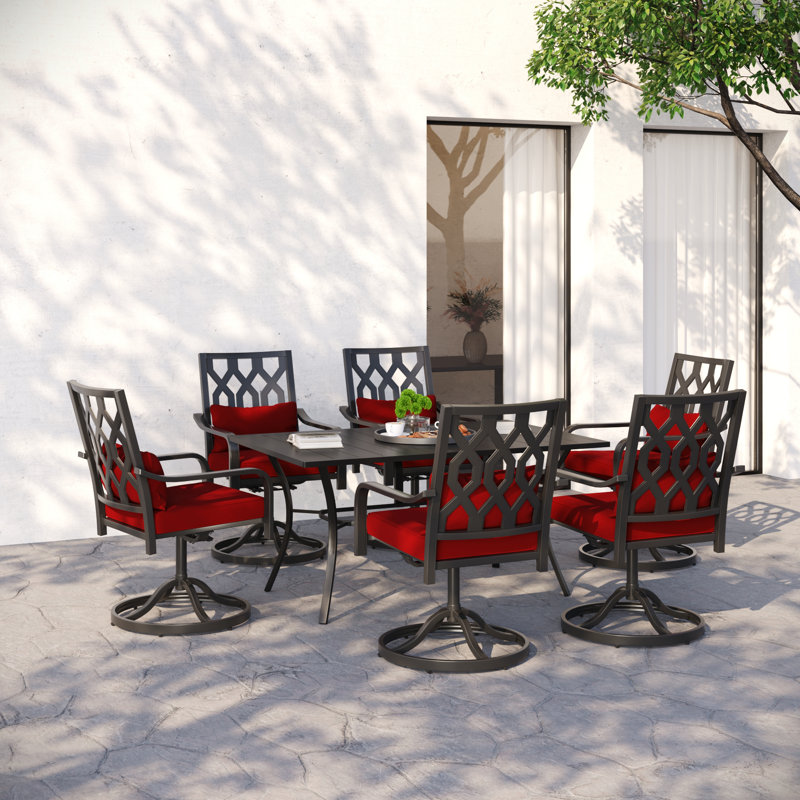 Outdoor Dining Set – Weather-Resistant Metal, 6, Black, 28.3" H x 59" W x 37.8" D