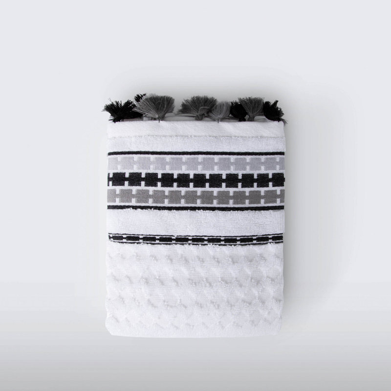 Serviette de bain Powley simple, Gris / blanc / noir
