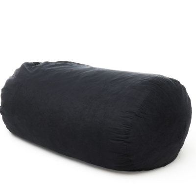 Fauteuil à billes cylindrique en suède noir de 6,5 pieds - moderne et confortable. Housse amovible à fermeture à glissière lavable. Rempli de mousse. 70 po de profondeur x 45 de largeur, 33 de hauteur, 53 lb