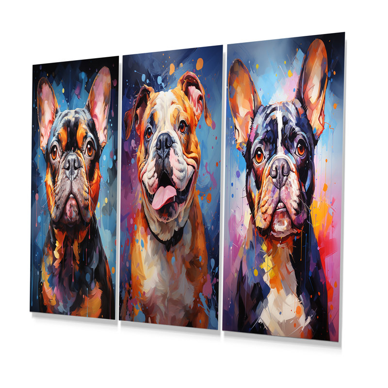 Bulldog Boldness - ensemble de 3 reproductions d'art mural en métal, H 32 po x l 48 po