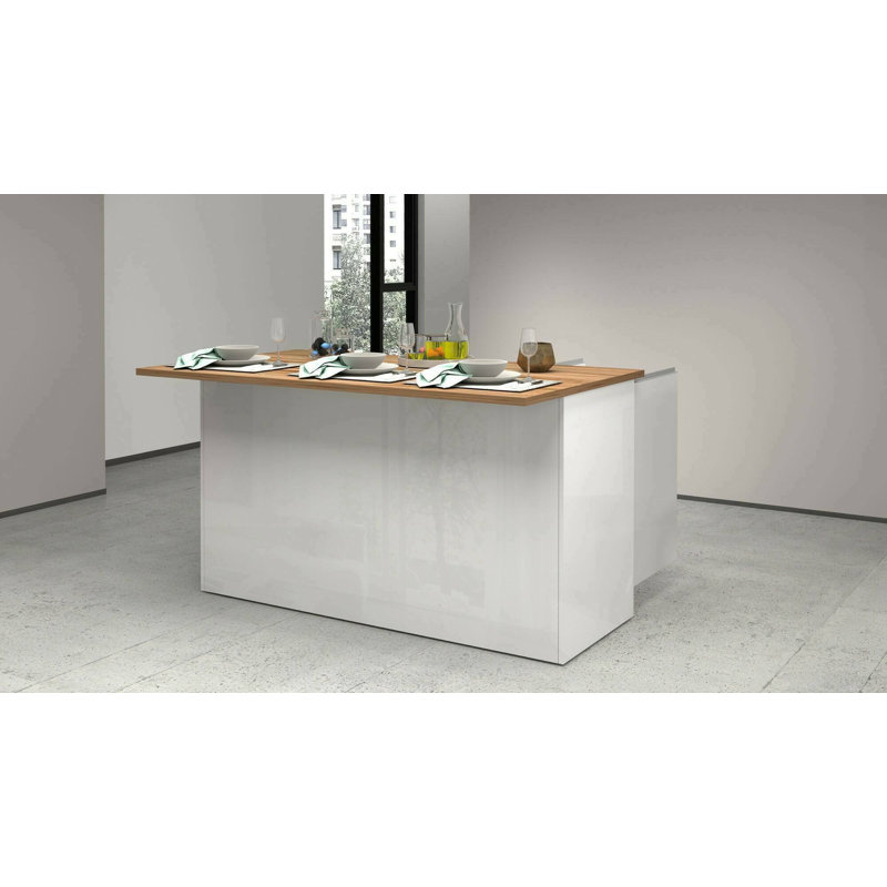 Nalya Wood Kitchen Island, Glossy White/Oak