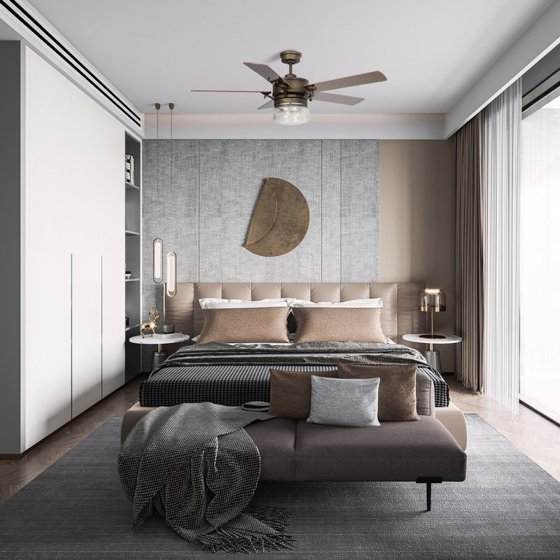 Ventilateur de plafond standard à 5 pales de 52 po avec commande murale et ensemble d'éclairage inclus , Bronze