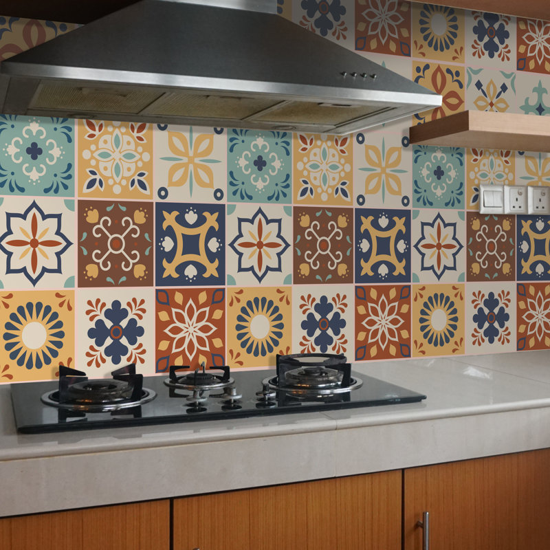 Stewie Marjorelle Moroccan Wall Tile Sticker Set - 15 cm x 15 cm, Brown/Blue