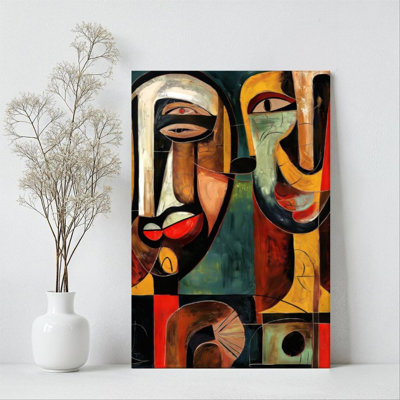 1Pc Framed Canvas Poster Print Abstract face, geometric composition, cubist style Wall Art Wall Pediments, Wall Decor, Perfect for Room Decor Living R