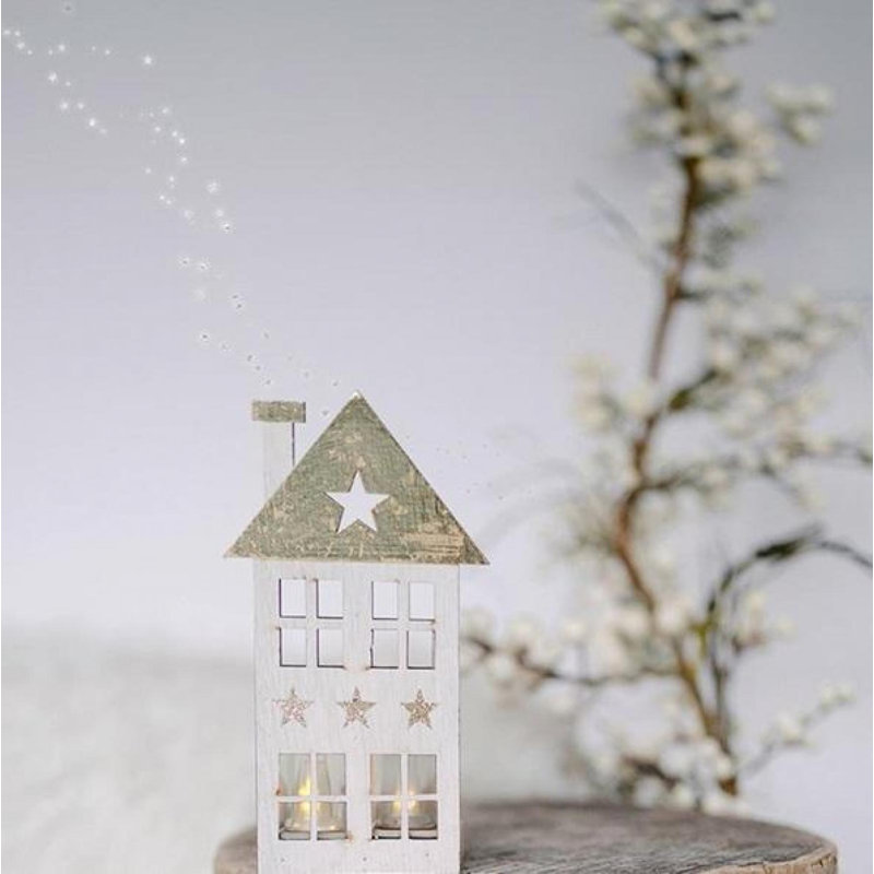Wooden House Tealight Candle Holder