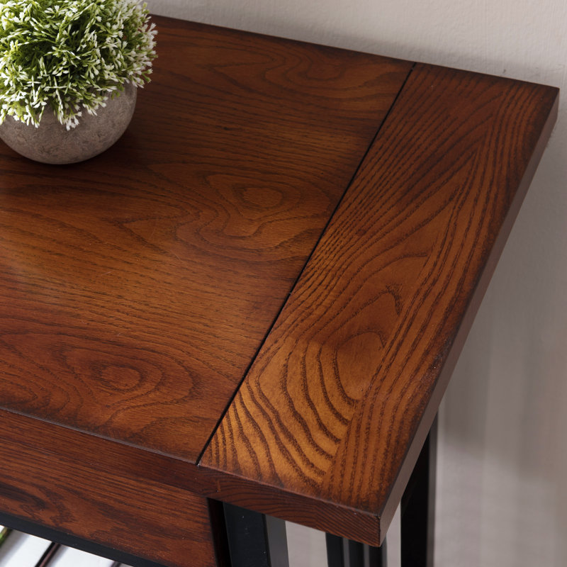 Kai Ironcraft Solid + Manufactured Wood Console Sofa Table, Mission Oak/Matte Black