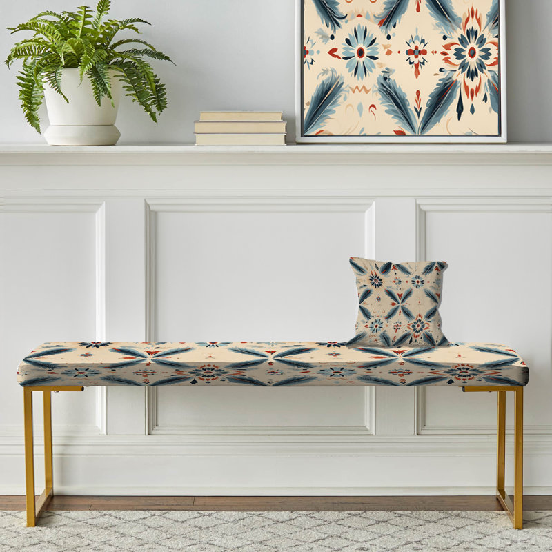 Nomadic Harmony Boho Pattern - Geometric Upholstered Gold Bench