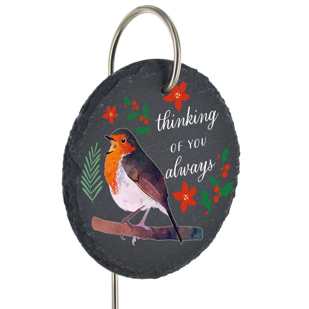 Bjana Xmas Robin Thinking of You Circle Slate Ma Memorial Plaque