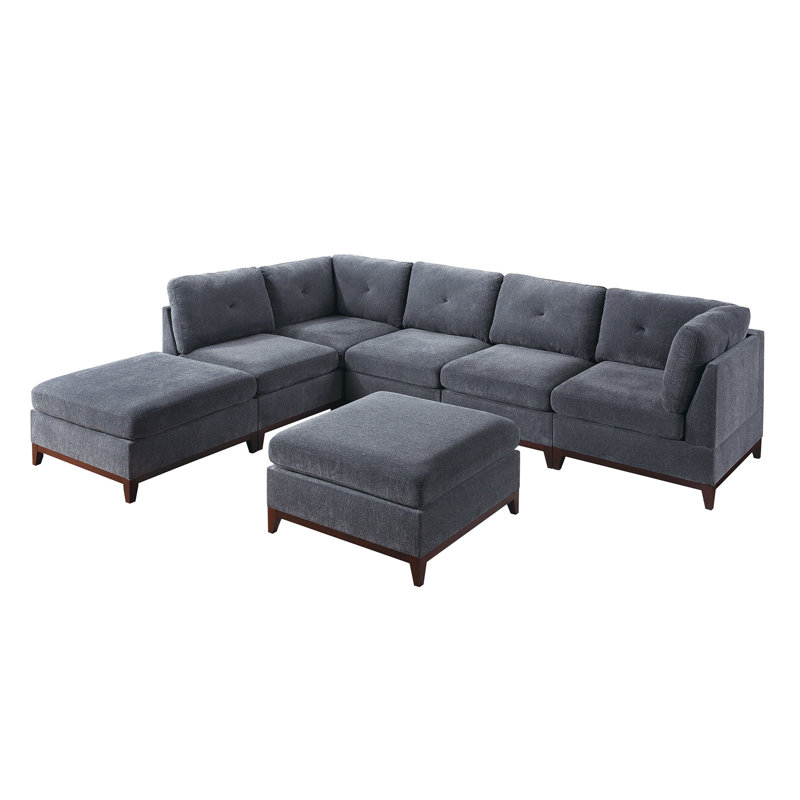 Ensemble de salon modulaire en chenille gris cendré 7 pièces avec canapé U