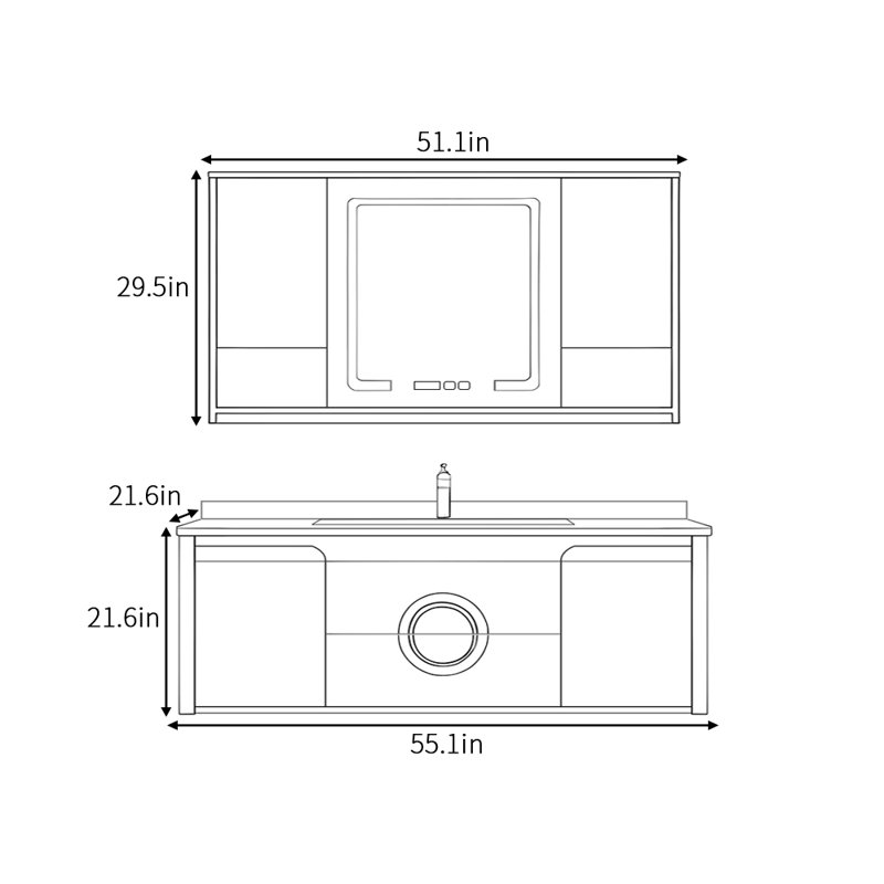 Omaru, H 21,6 po x l 55,1 po x P 21,6 po