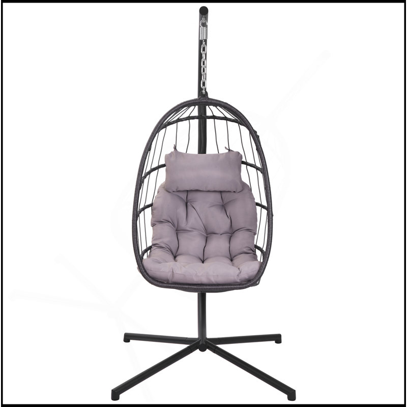 Outdoor Hanging Chair With Durable Frame And Comfortable Cushion For Relaxation, Grey