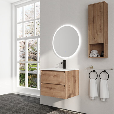 Ensemble de meuble-lavabo mural Carlysha avec plateau en céramique et tablette latérale de 12 pouces