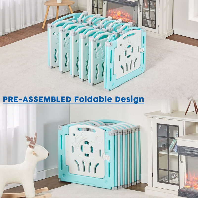 Centre d'activités pour enfants avec parc de jeu et barrière de sécurité Brile Albott, H 25 po x l 59 po x P 59 po, Bleu